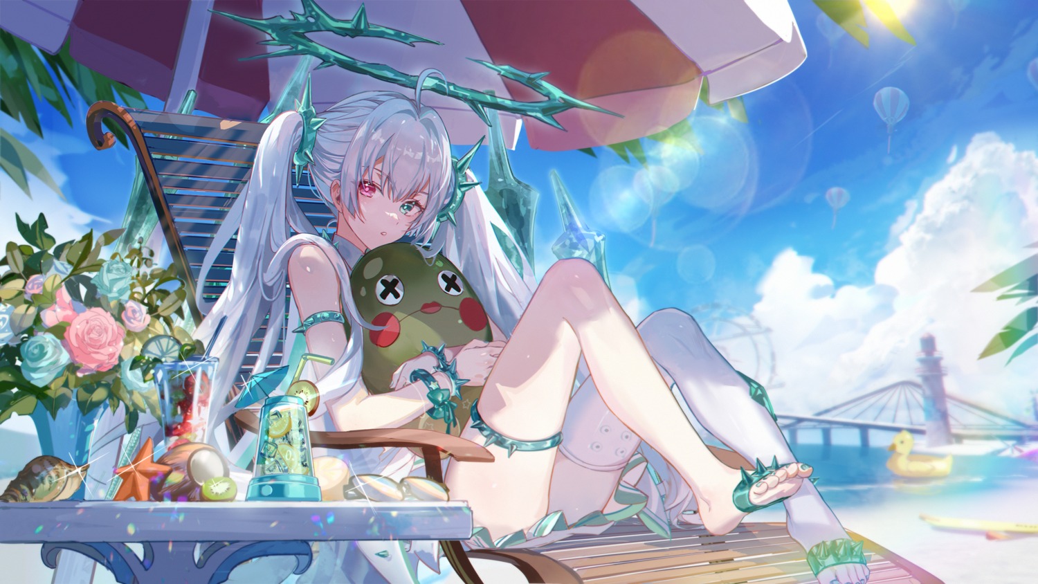 feet, garter, heterochromia, kanose, luna_(punishing:_gray_raven), punishing:_gray_raven, thighhighs