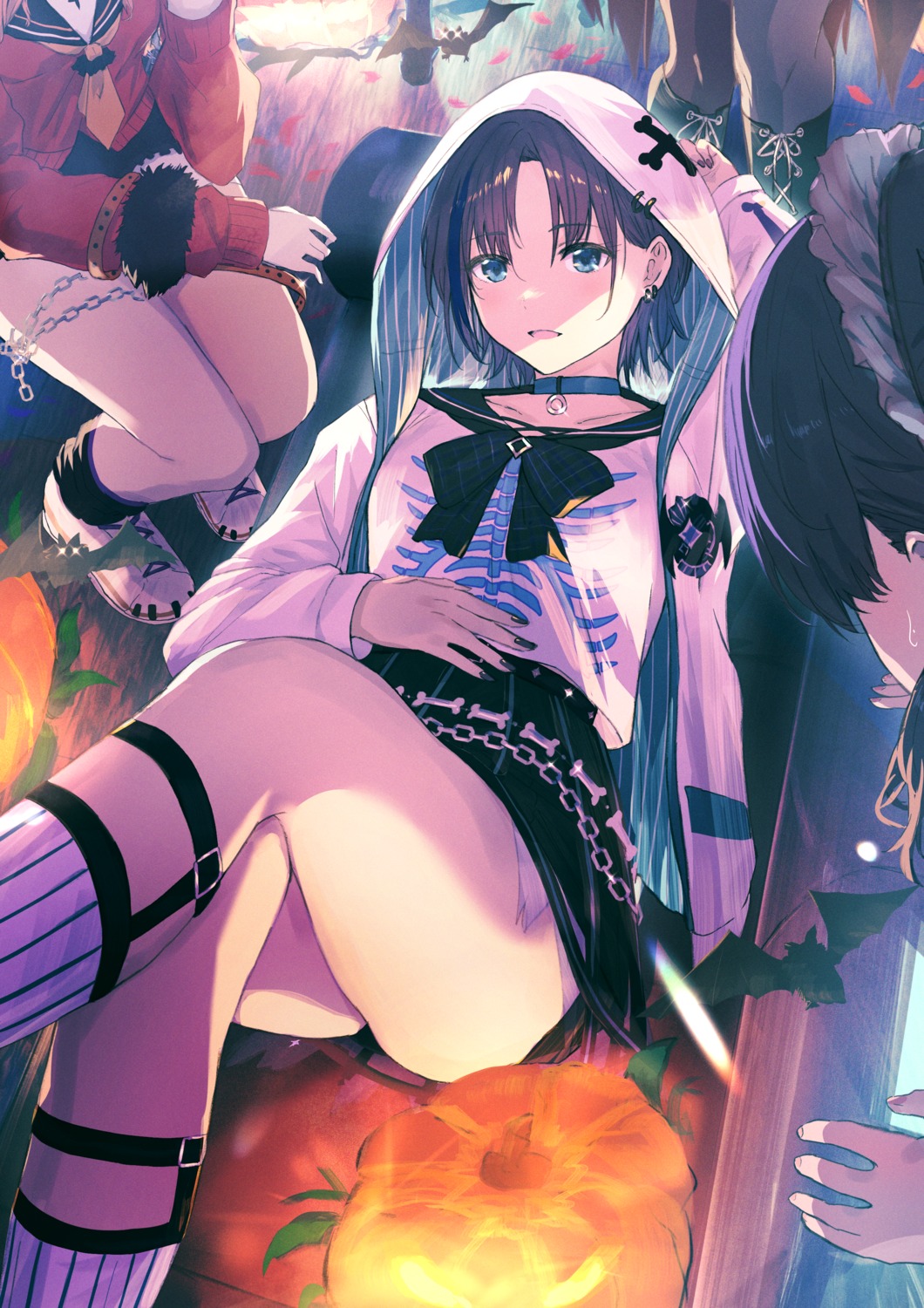 asakura_tooru, fukumaru_koito, halloween, higuchi_madoka, ichikawa_hinana, maid, misaki_nonaka, pantyhose