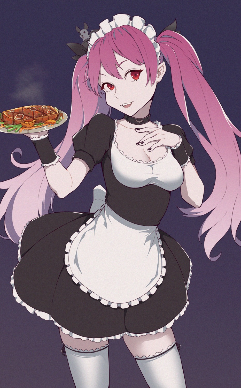 cheshirrr, cleavage, maid, phantom_of_inferno, skirt_lift, thighhighs