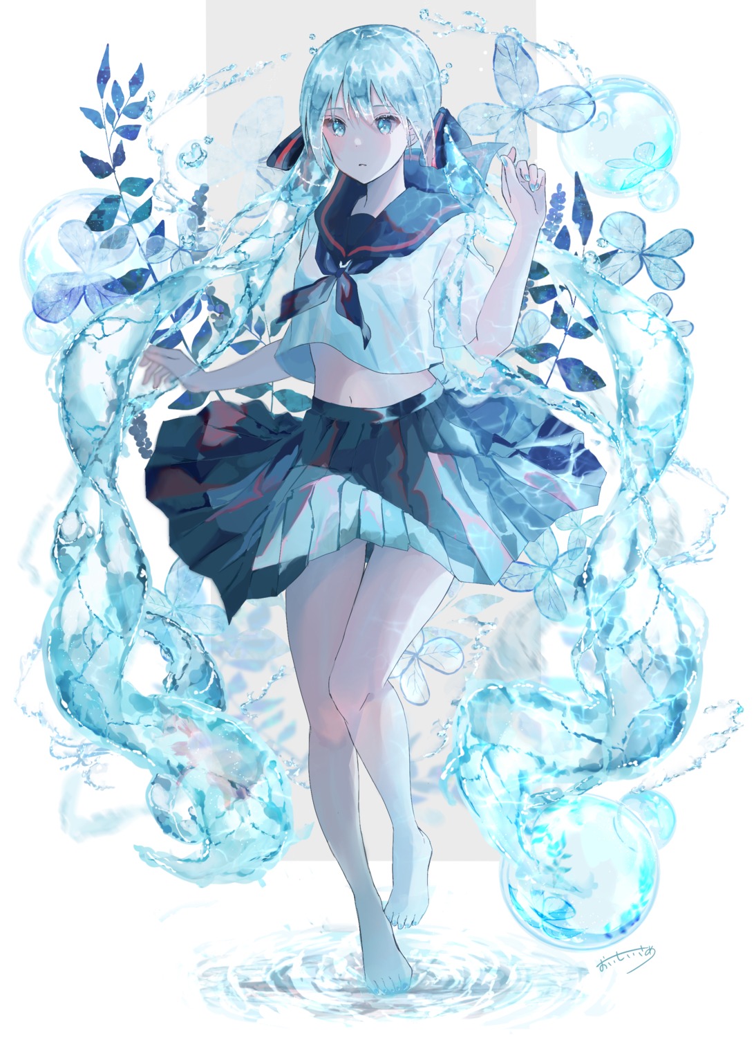 bottle_miku, hatsune_miku, seifuku, skirt_lift, sutera_sea, vocaloid