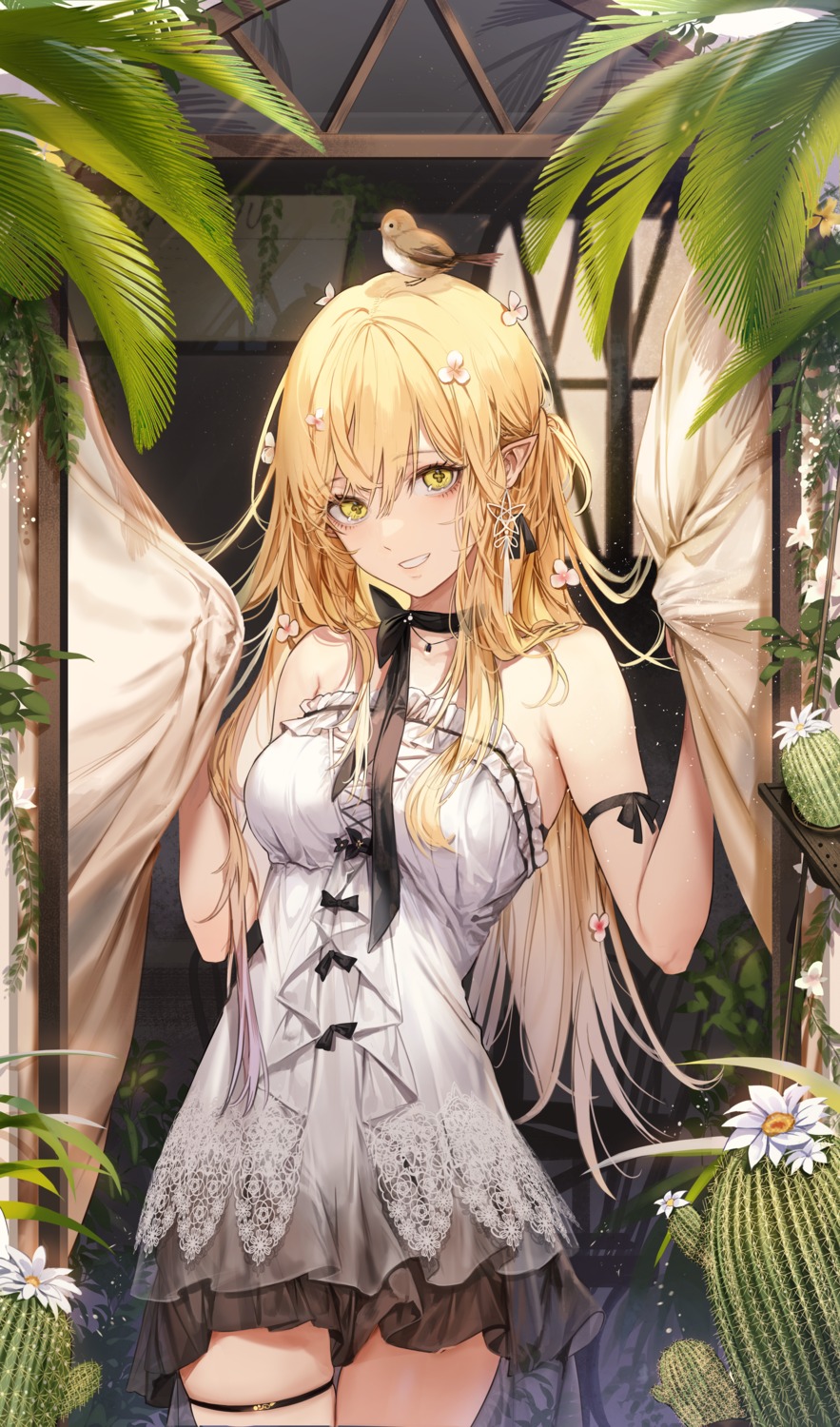 dress, garter, kim_eb, no_bra, pointy_ears