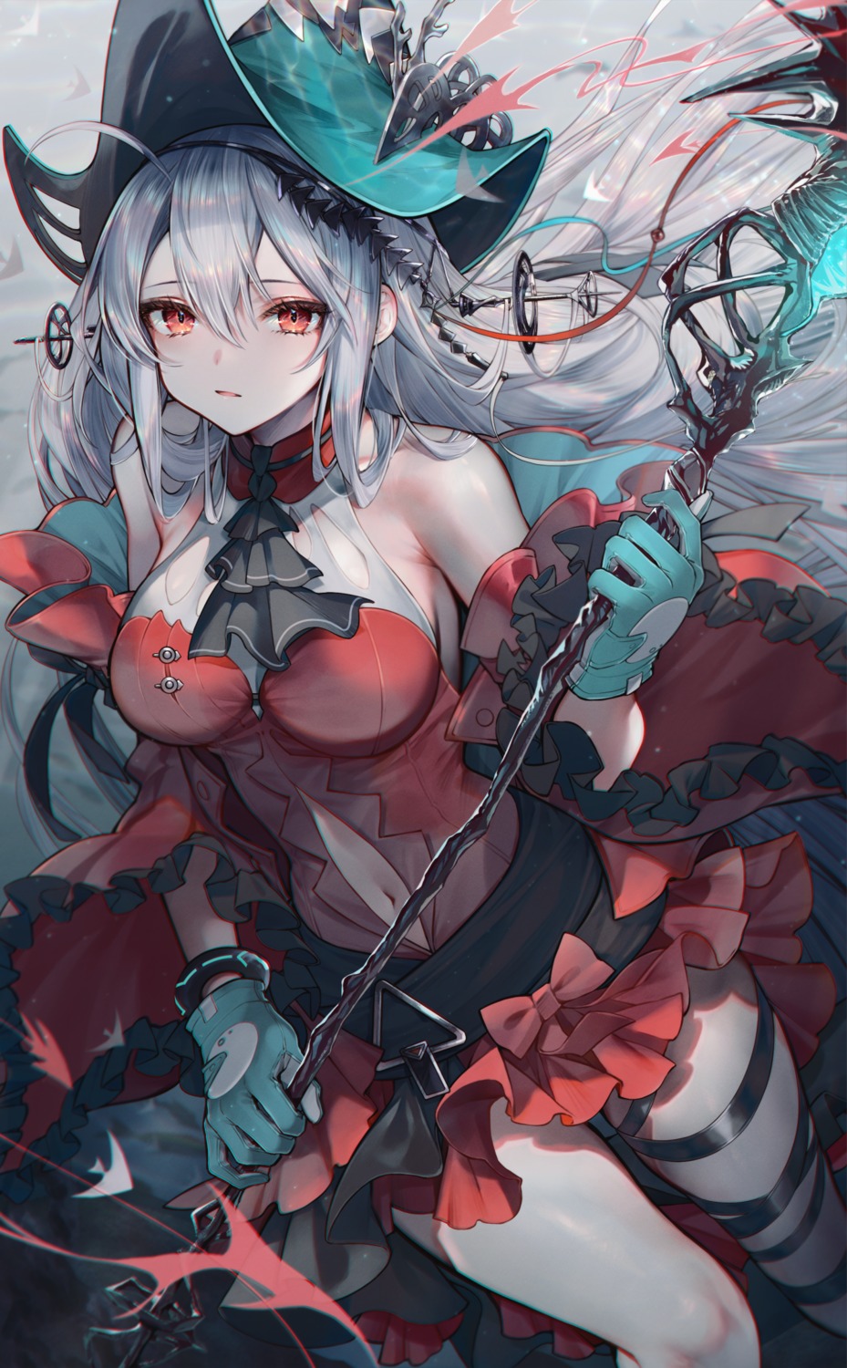 arknights, sanbabasanba, skadi_(arknights), skirt_lift, weapon