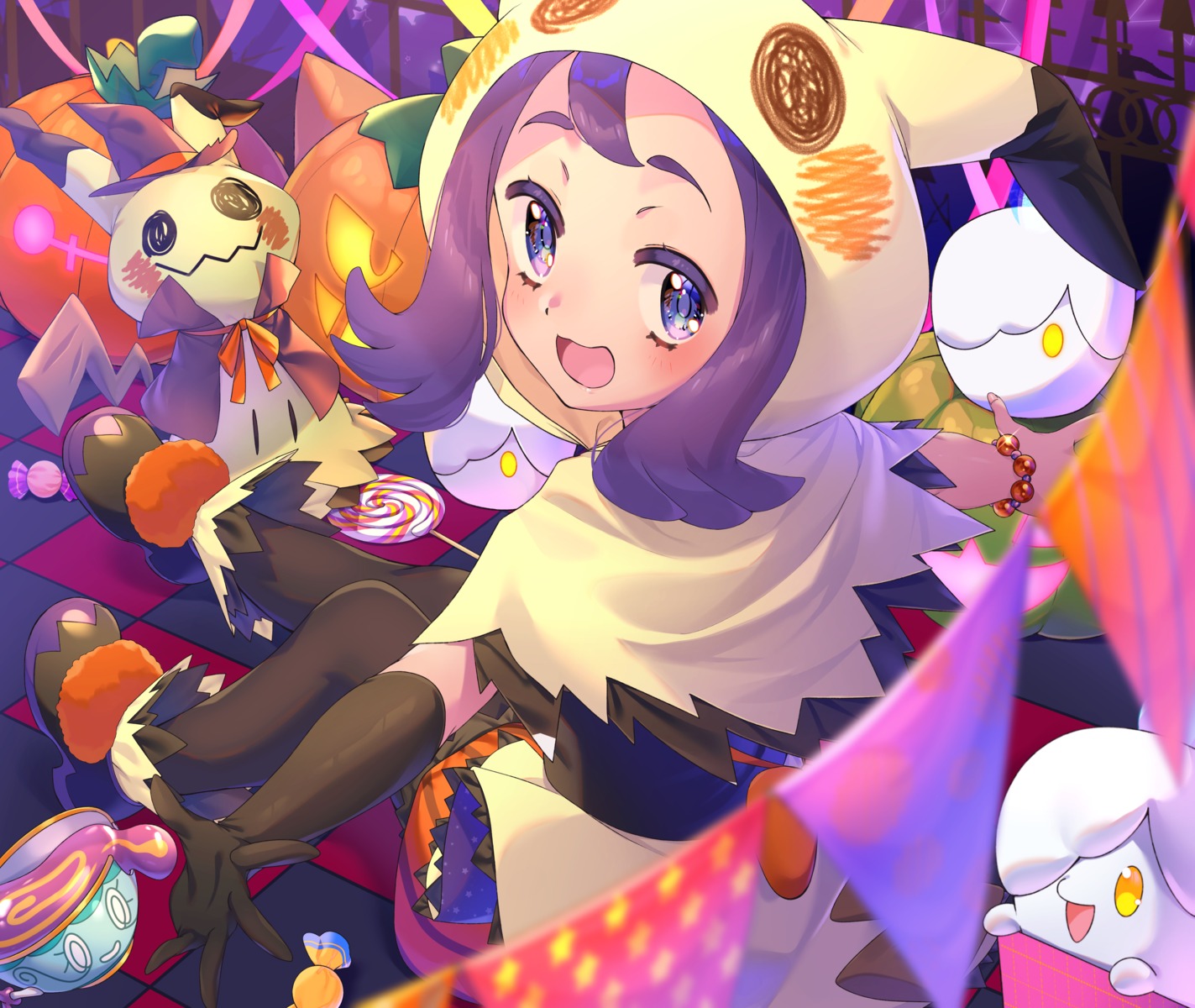 acerola_(pokemon), bloomers, cosplay, dress, fishnets, halloween, litwick, mimikyu