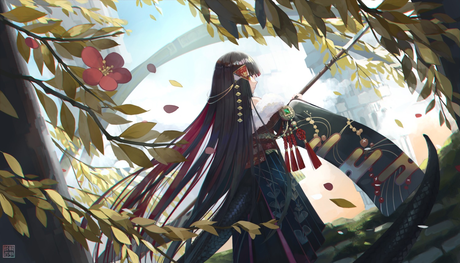japanese_clothes, natori_youkai, tail, weapon