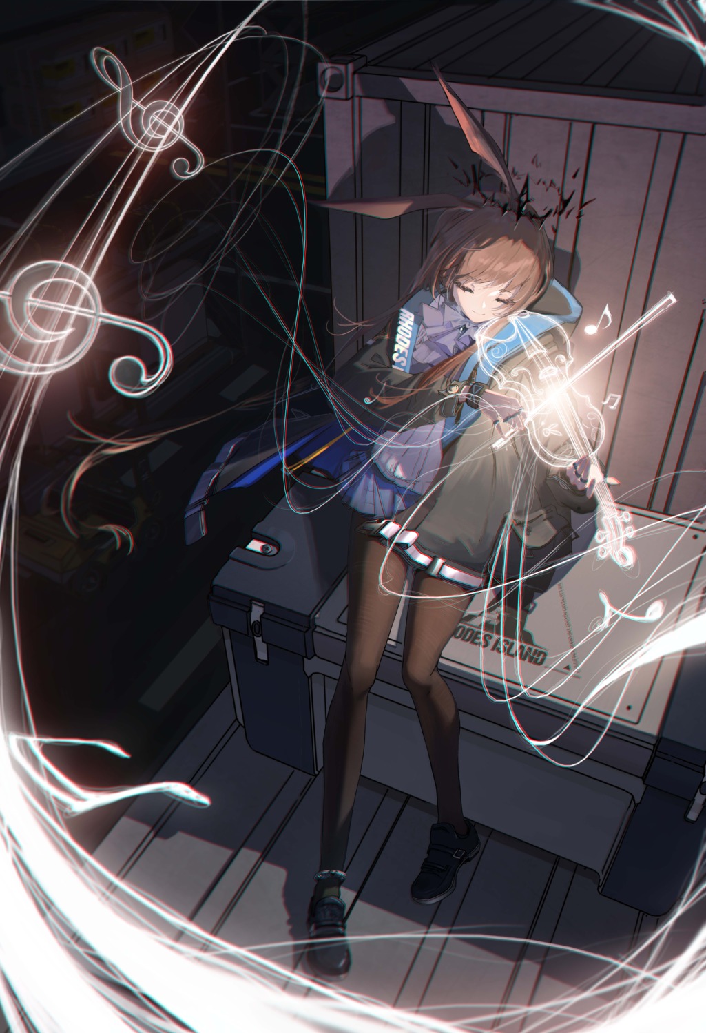 amiya_(arknights), animal_ears, arknights, bunny_ears, jpeg_artifacts, laowei, pantyhose, tagme