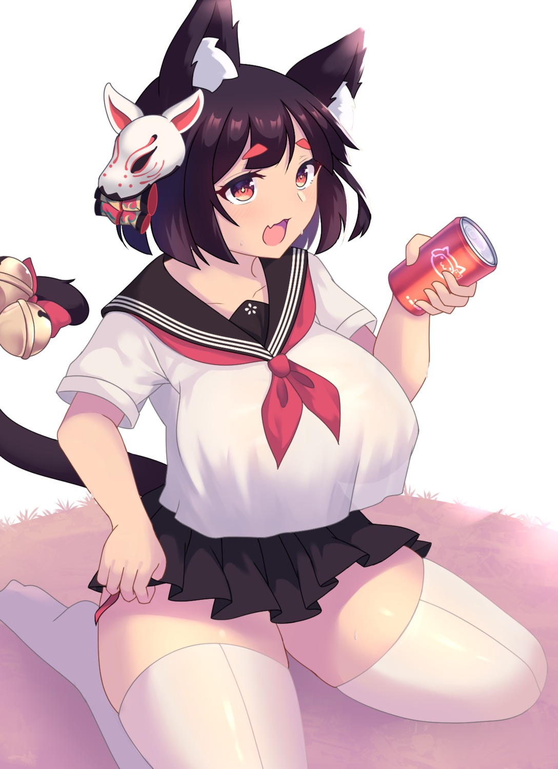animal_ears, azur_lane, jifuwabe, nekomimi, seifuku, skirt_lift, tail, thighhighs, yamashiro_(azur_lane)