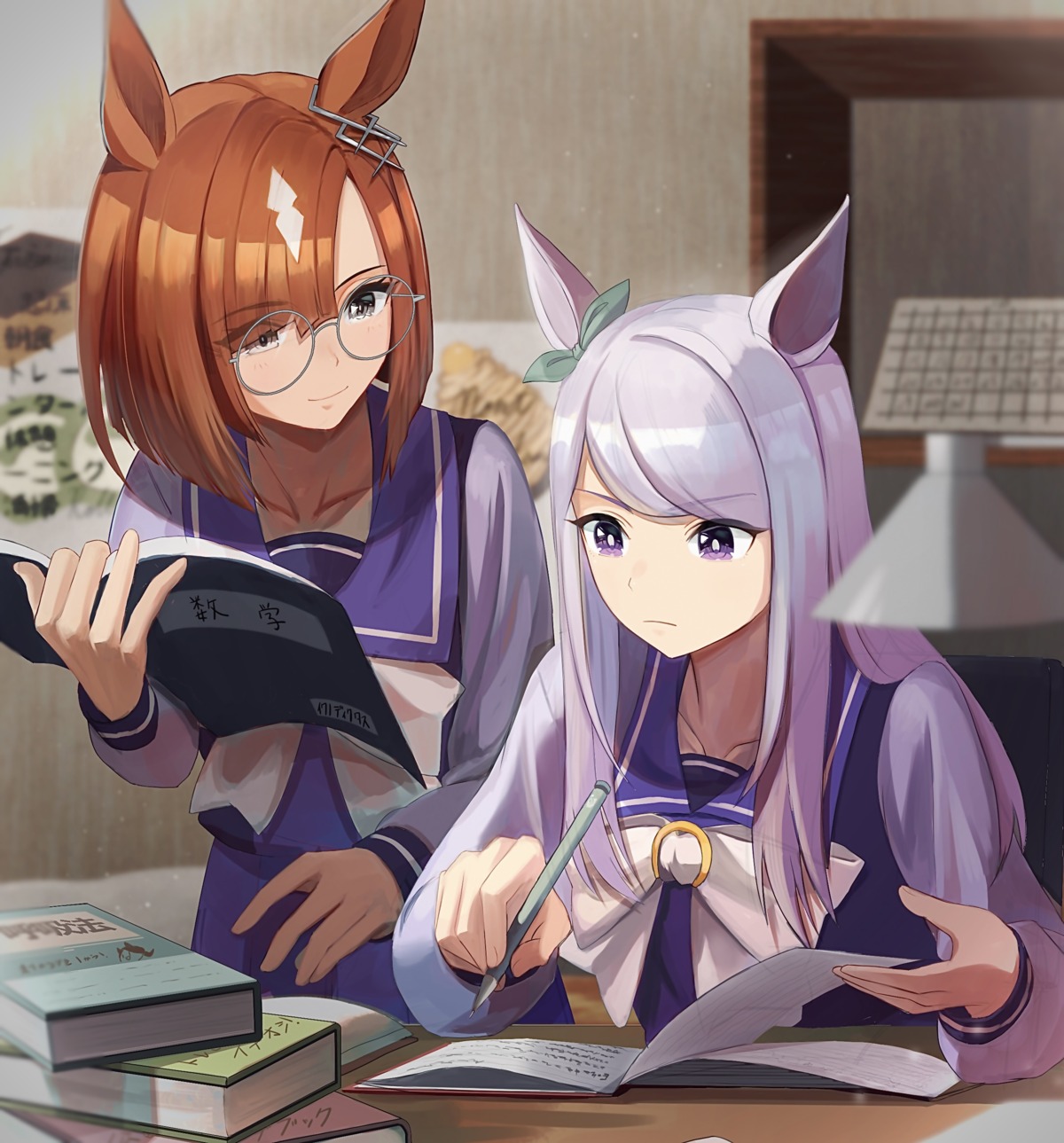 animal_ears, chigemisoneki, ikuno_dictus_(umamusume), megane, mejiro_mcqueen_(umamusume), seifuku, uma_musume_pretty_derby