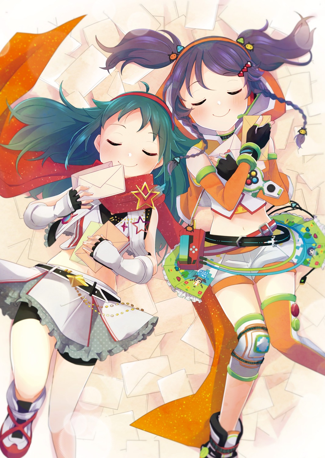 bike_shorts, chobota, headphones, miyoshi_sana, nanjou_hikaru, skirt_lift, the_idolm@ster, the_idolm@ster_cinderella_girls