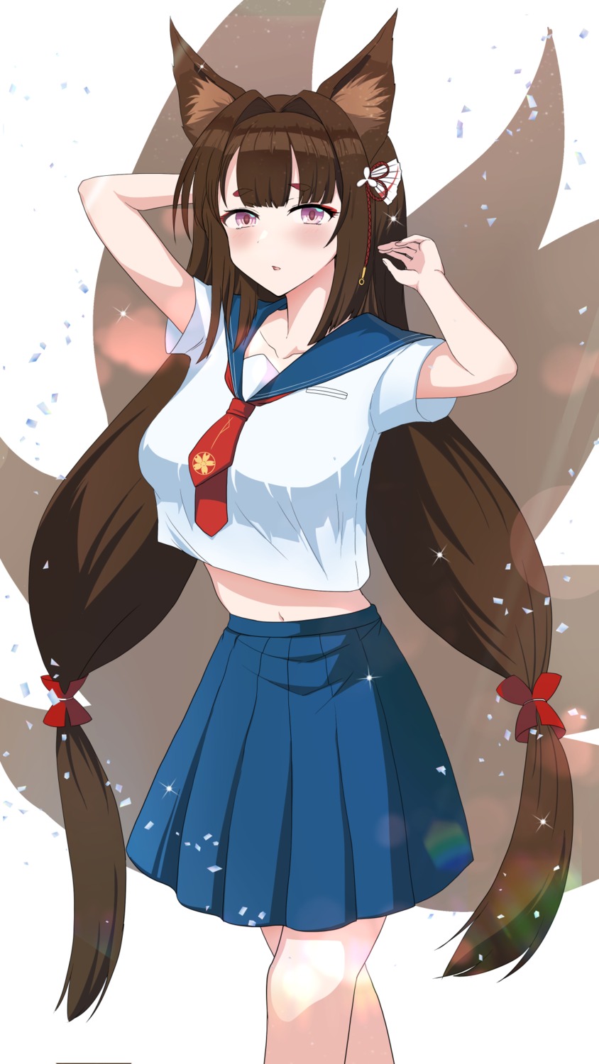 amagi_(azur_lane), animal_ears, azur_lane, kitsune, ru-ne, seifuku, tail