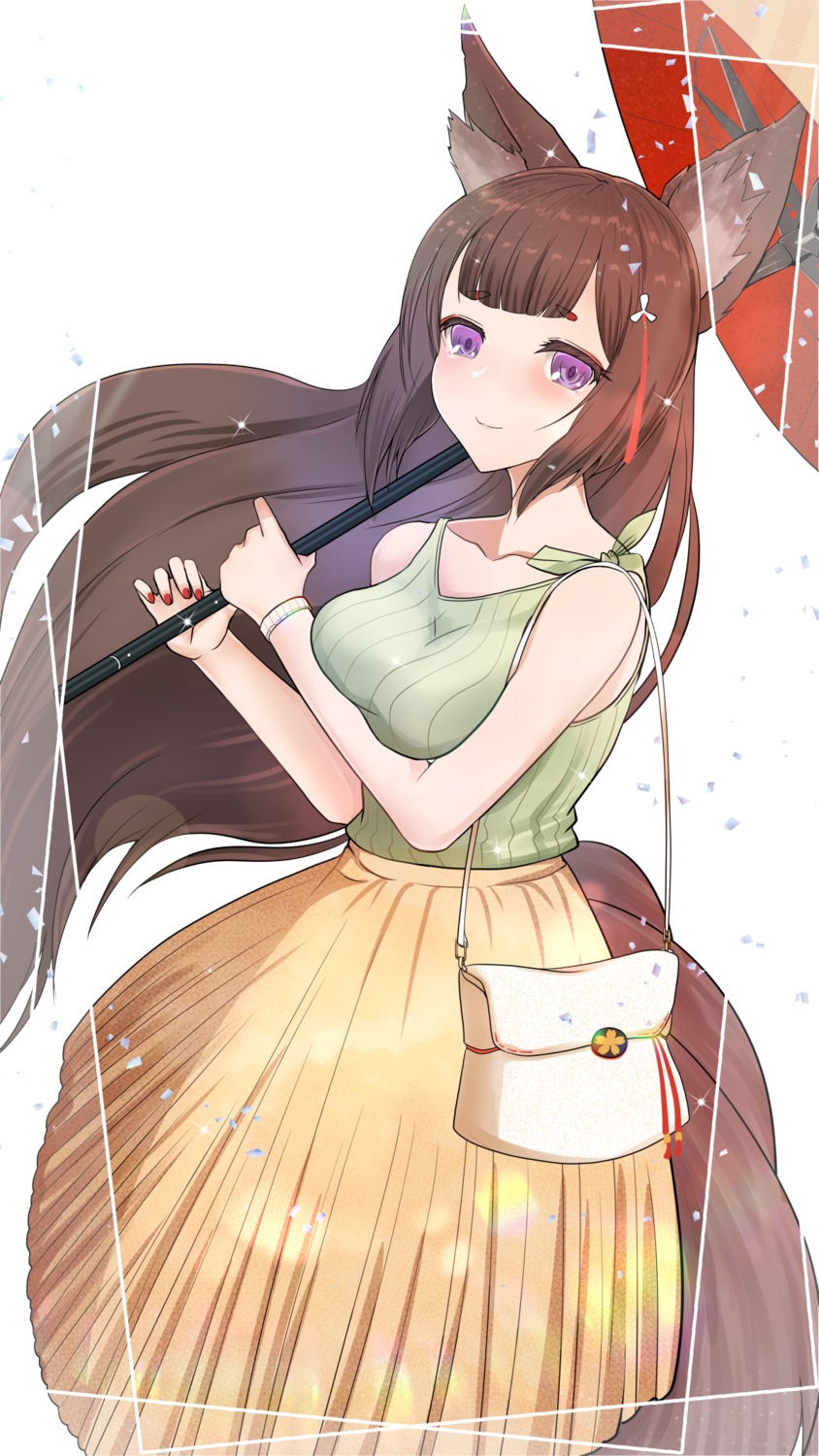 amagi_(azur_lane), animal_ears, azur_lane, kitsune, ru-ne, tail, umbrella