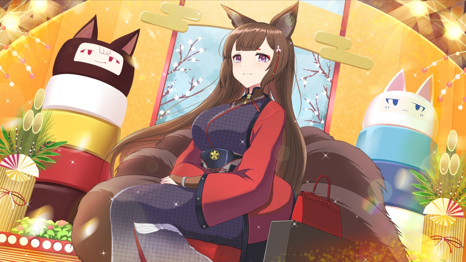 amagi_(azur_lane), animal_ears, azur_lane, japanese_clothes, kitsune, ru-ne, tail