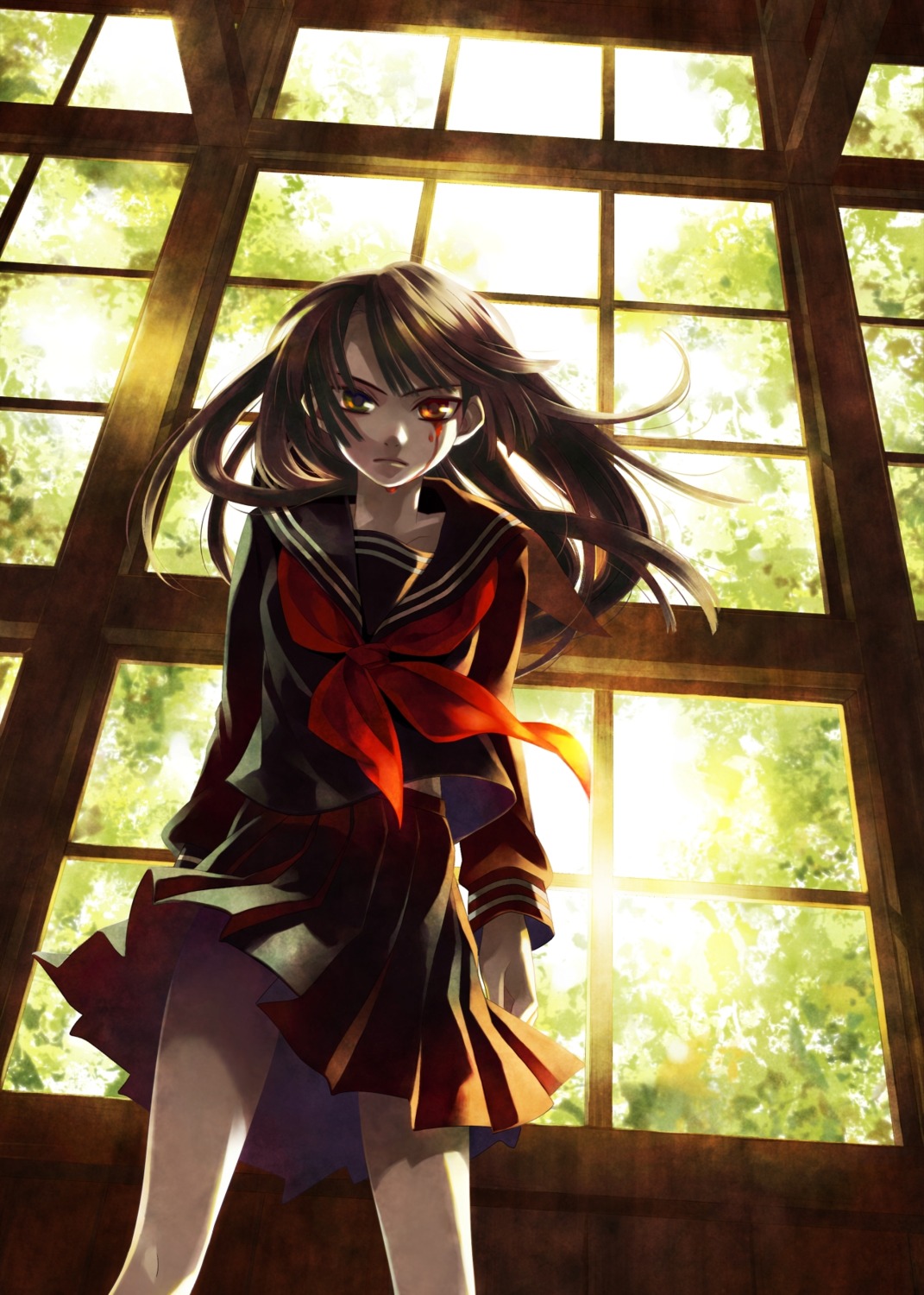 blood, heterochromia, minami_seira, seifuku