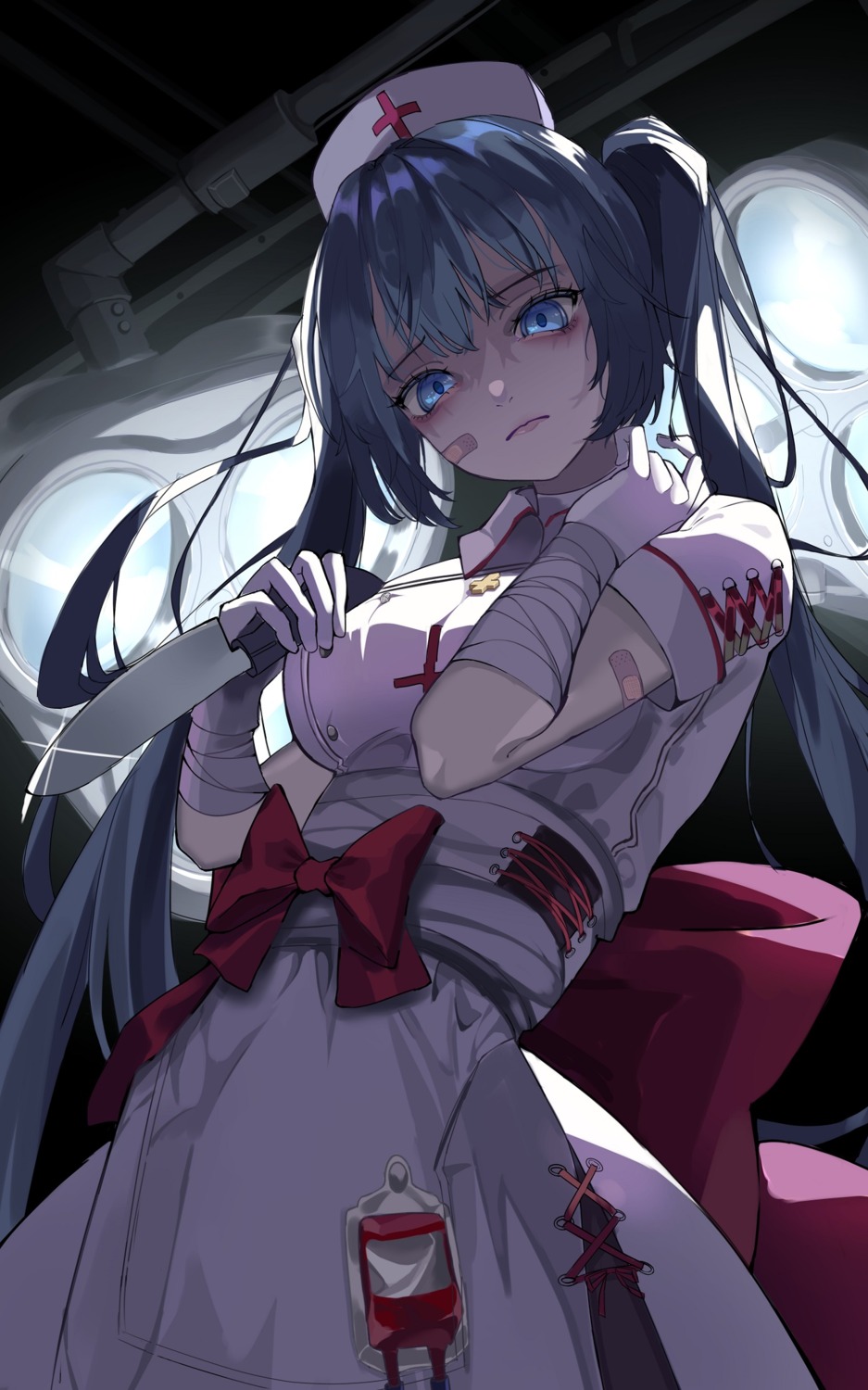 bandages, bandaid, blood, hatsune_miku, nurse, rerendi, vocaloid, weapon