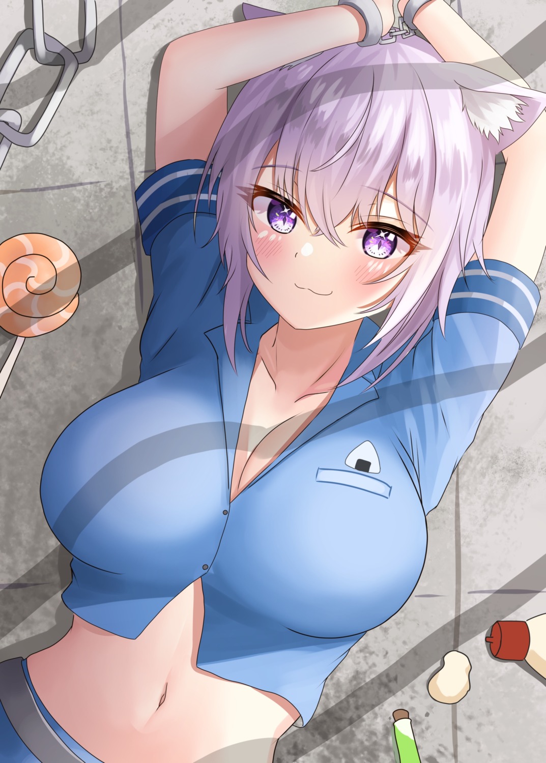 animal_ears, bondage, cleavage, hololive, hololive_gamers, nekomata_okayu, nekomimi, onabe_no_shime