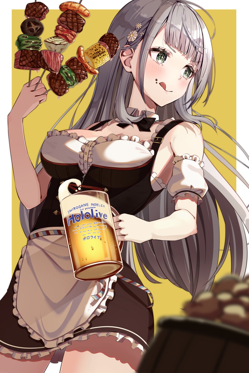 cleavage, hololive, ringopan, shirogane_noel, waitress