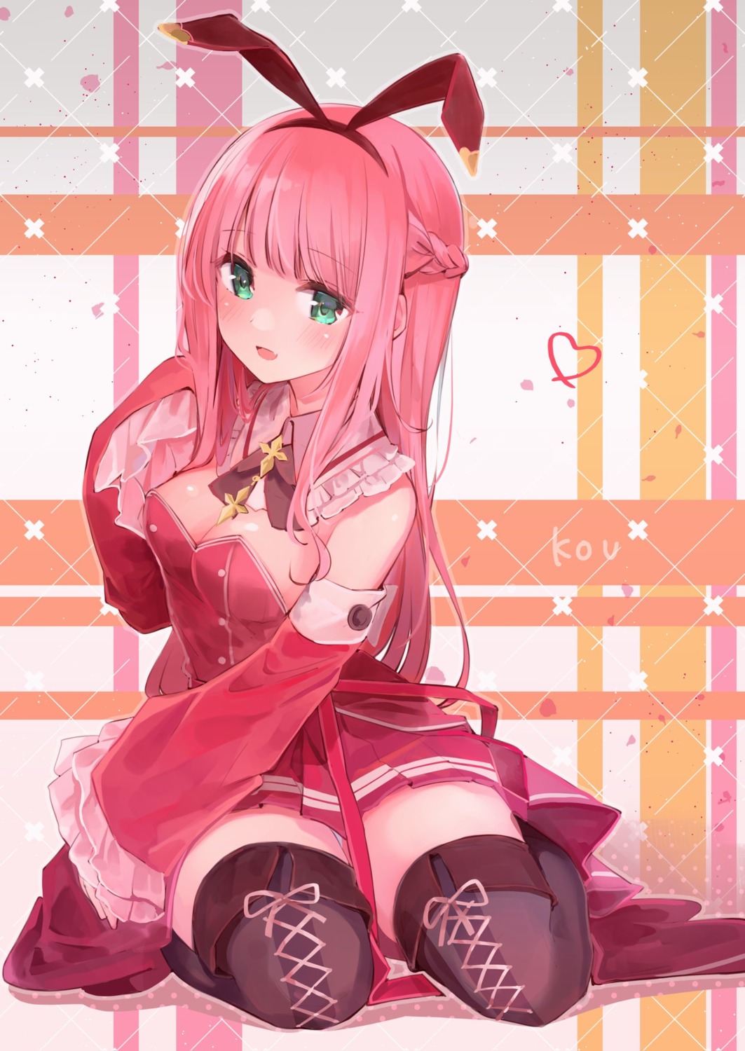 animal_ears, bunny_ears, dress, no_bra, samayoi, thighhighs