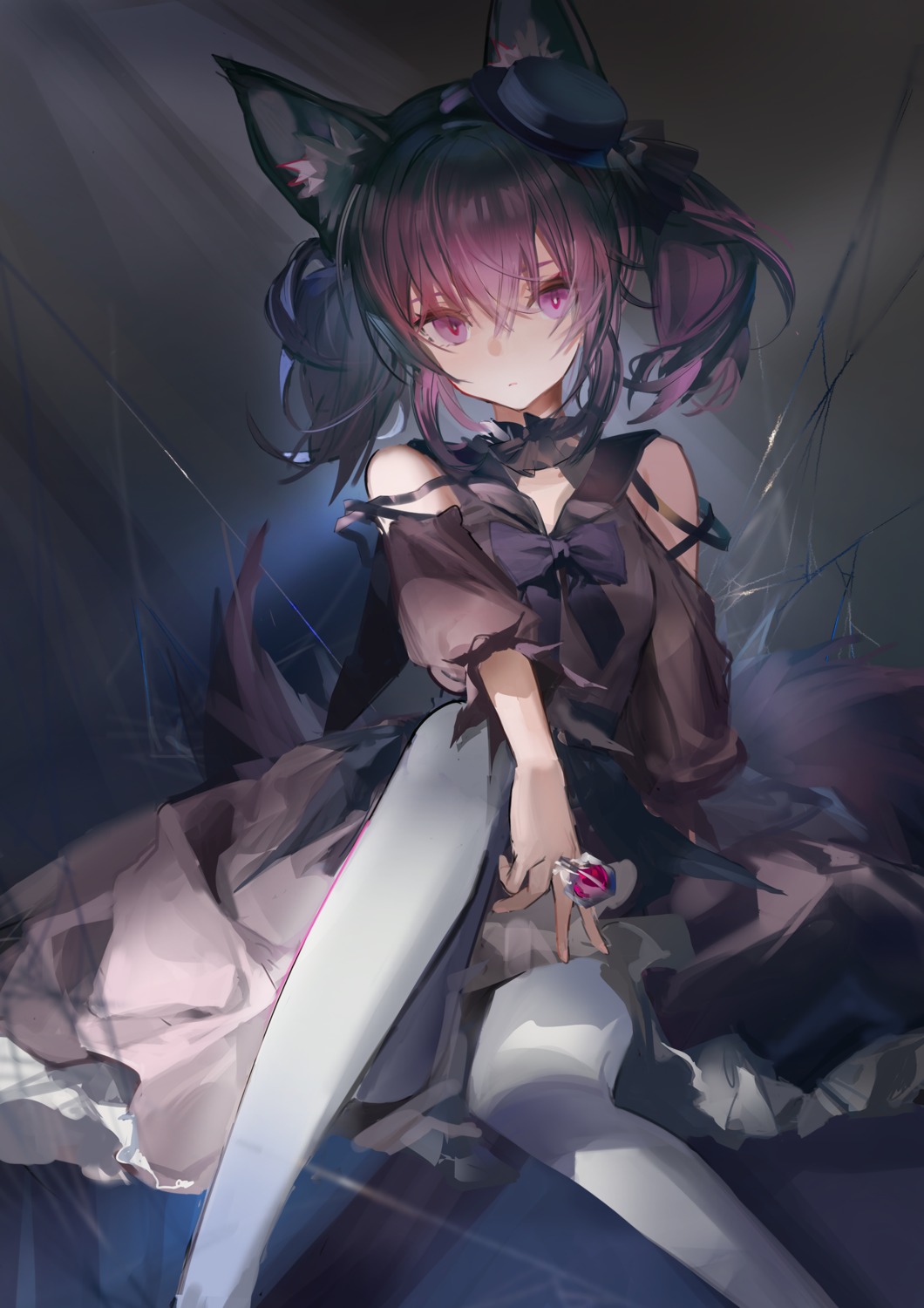 animal_ears, arknights, pantyhose, shamare_(arknights), skirt_lift, tail, you_zhaqi