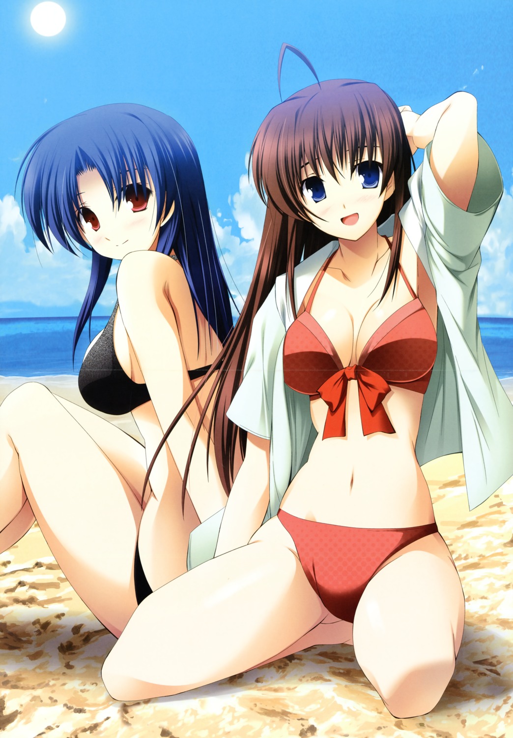 bikini, crease, fixme, hikami_nagisa, kousaka_mayuki, open_shirt, signal_heart, swimsuits, yuuki_makoto