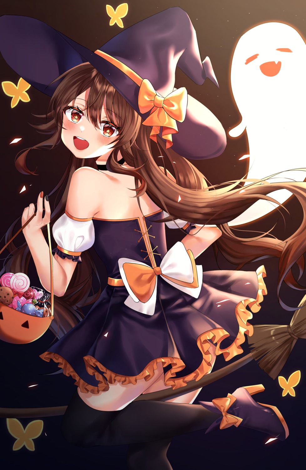 ass, dress, educk, genshin_impact, halloween, heels, hu_tao, skirt_lift