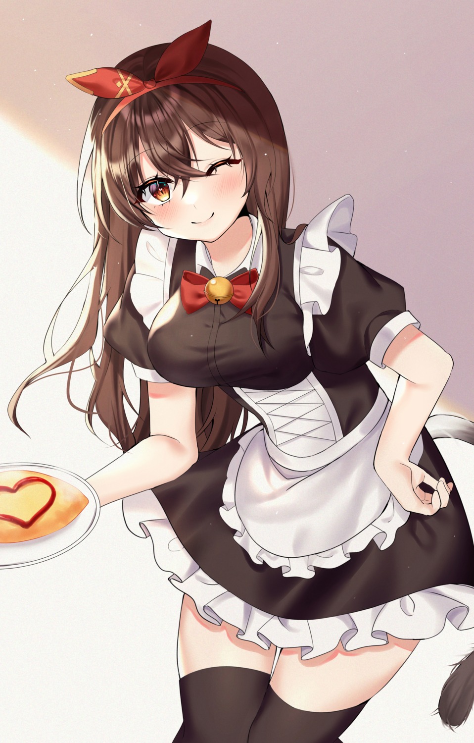 amber_(genshin_impact), educk, genshin_impact, maid, tail, thighhighs, waitress