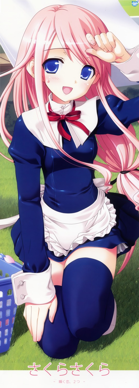 kasukabe_akira, sakura_nanako, sakura_sakura, stick_poster, thighhighs