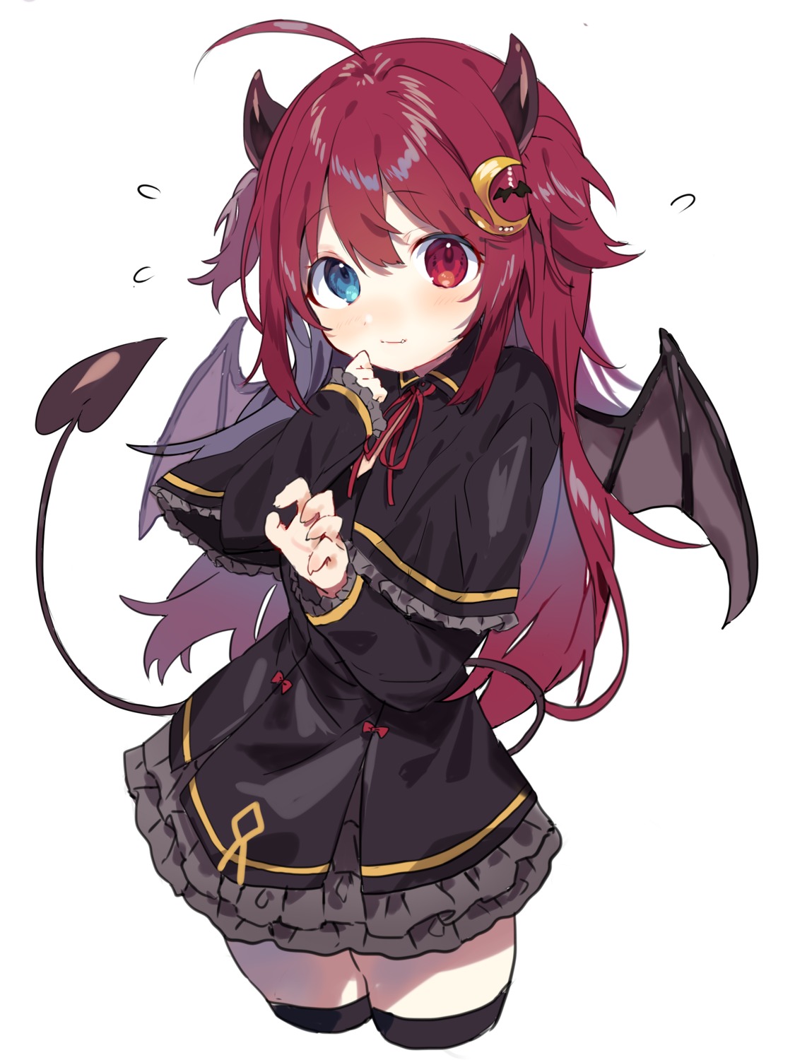 heterochromia, horns, inu_(puputizy), nijisanji, tail, thighhighs, wings, yuzuki_roa