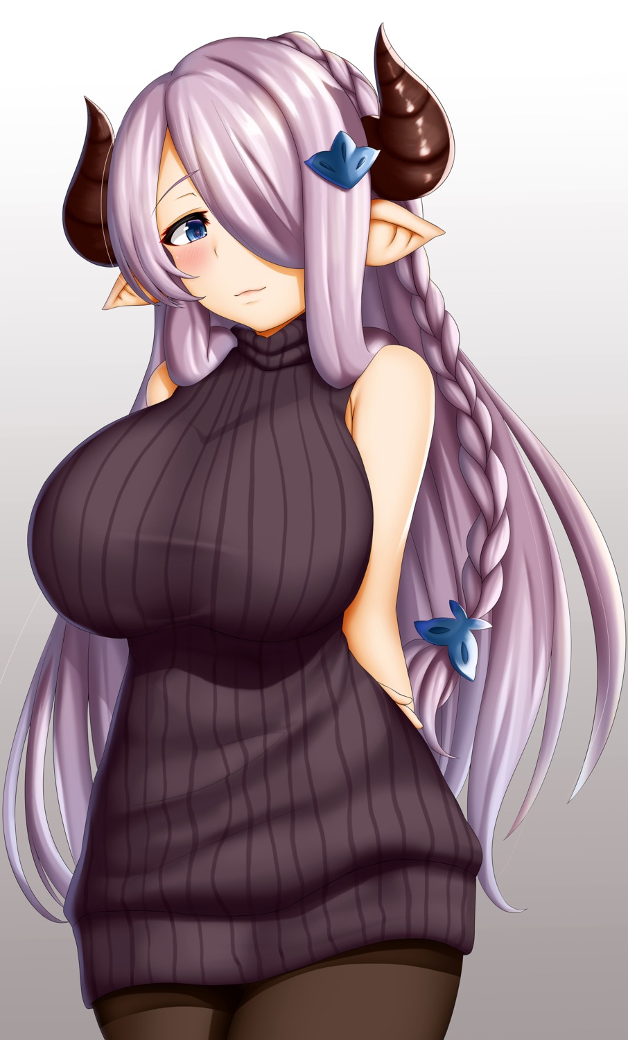 abukobato, dress, granblue_fantasy, horns, narumeia_(granblue_fantasy), pantyhose, pointy_ears, sweater