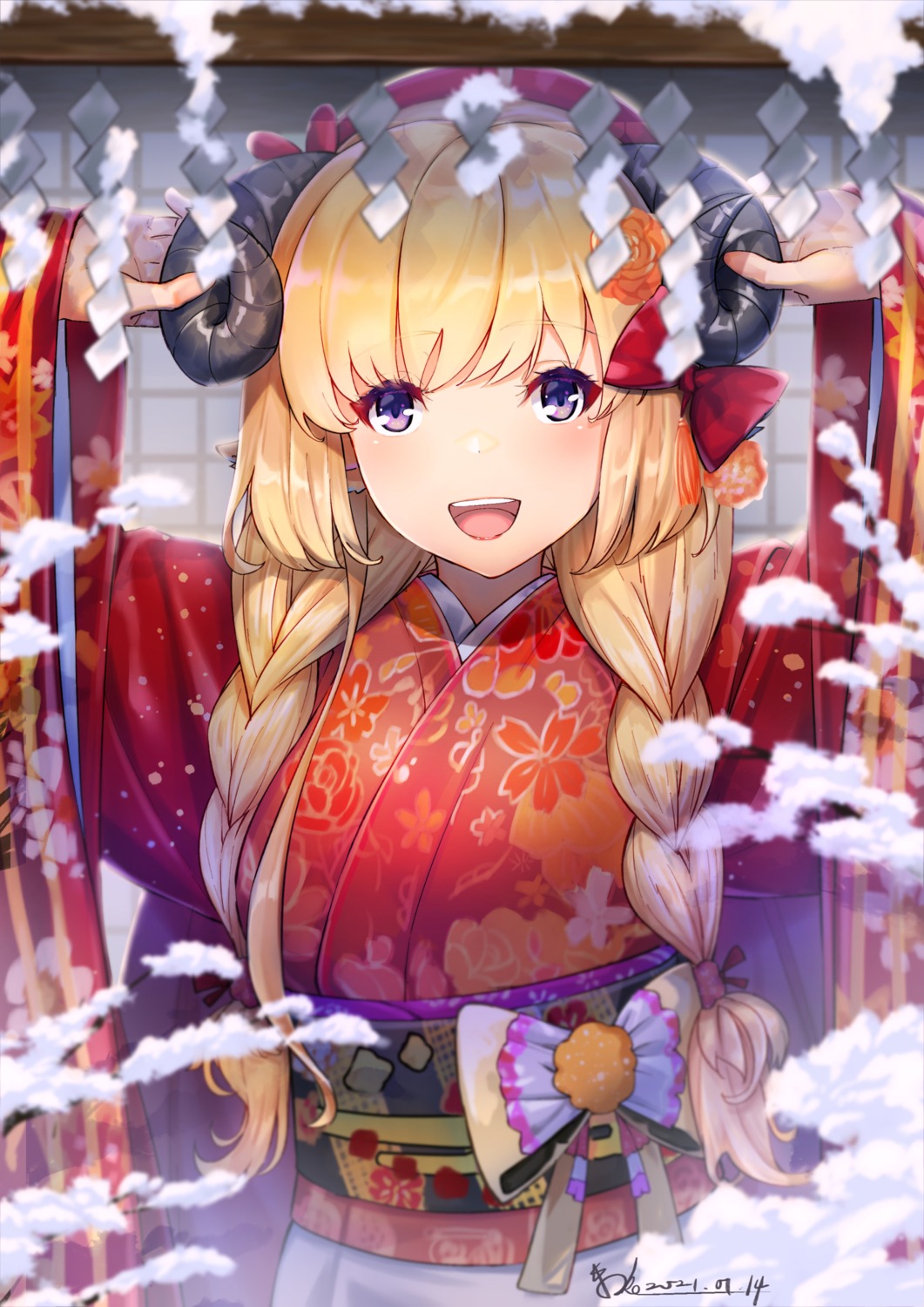 animal_ears, hololive, horns, kimono, kinoko_(shikimylove), tsunomaki_watame