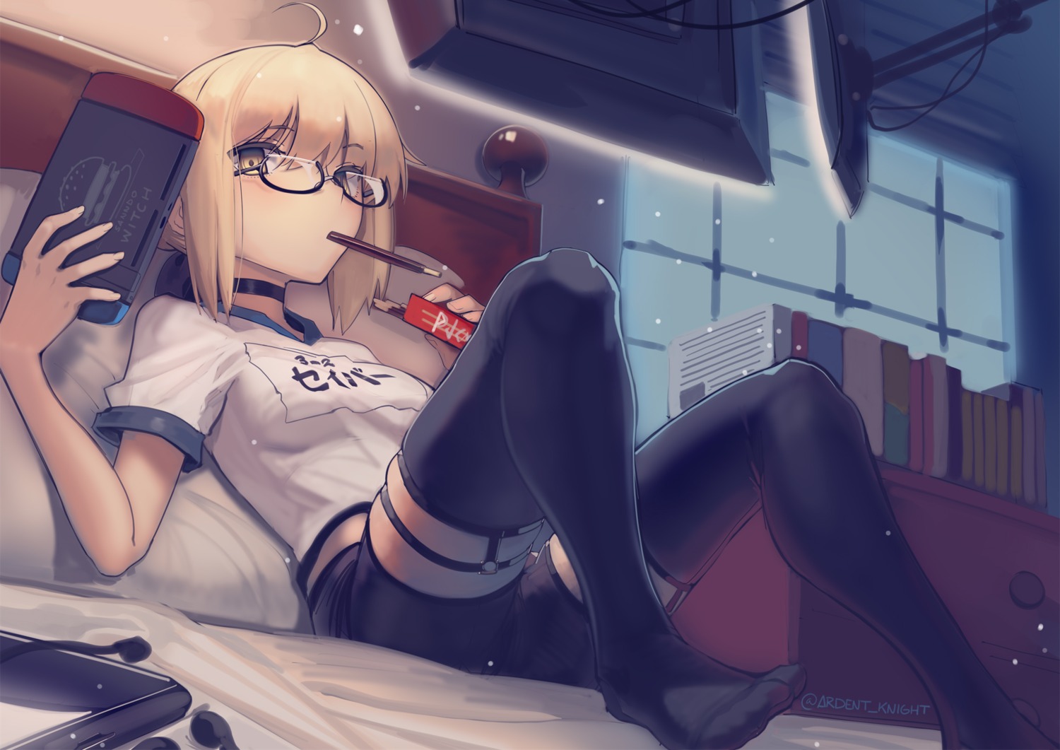 boa_(brianoa), fate/grand_order, feet, garter, gym_uniform, heroine_x_alter, megane, stockings, thighhighs