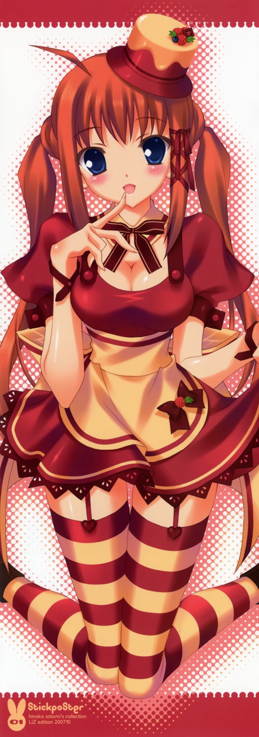 cleavage, liz, satomi_hinako, stick_poster, stockings, thighhighs, waitress
