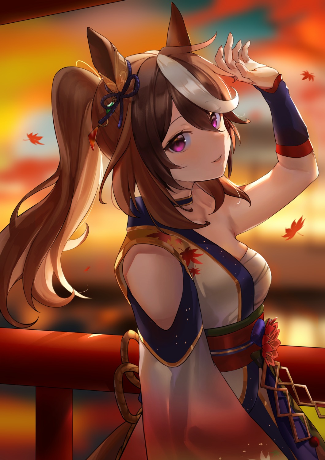 animal_ears, cbi_cbi, japanese_clothes, open_shirt, sarashi, symboli_rudolf_(umamusume), uma_musume_pretty_derby