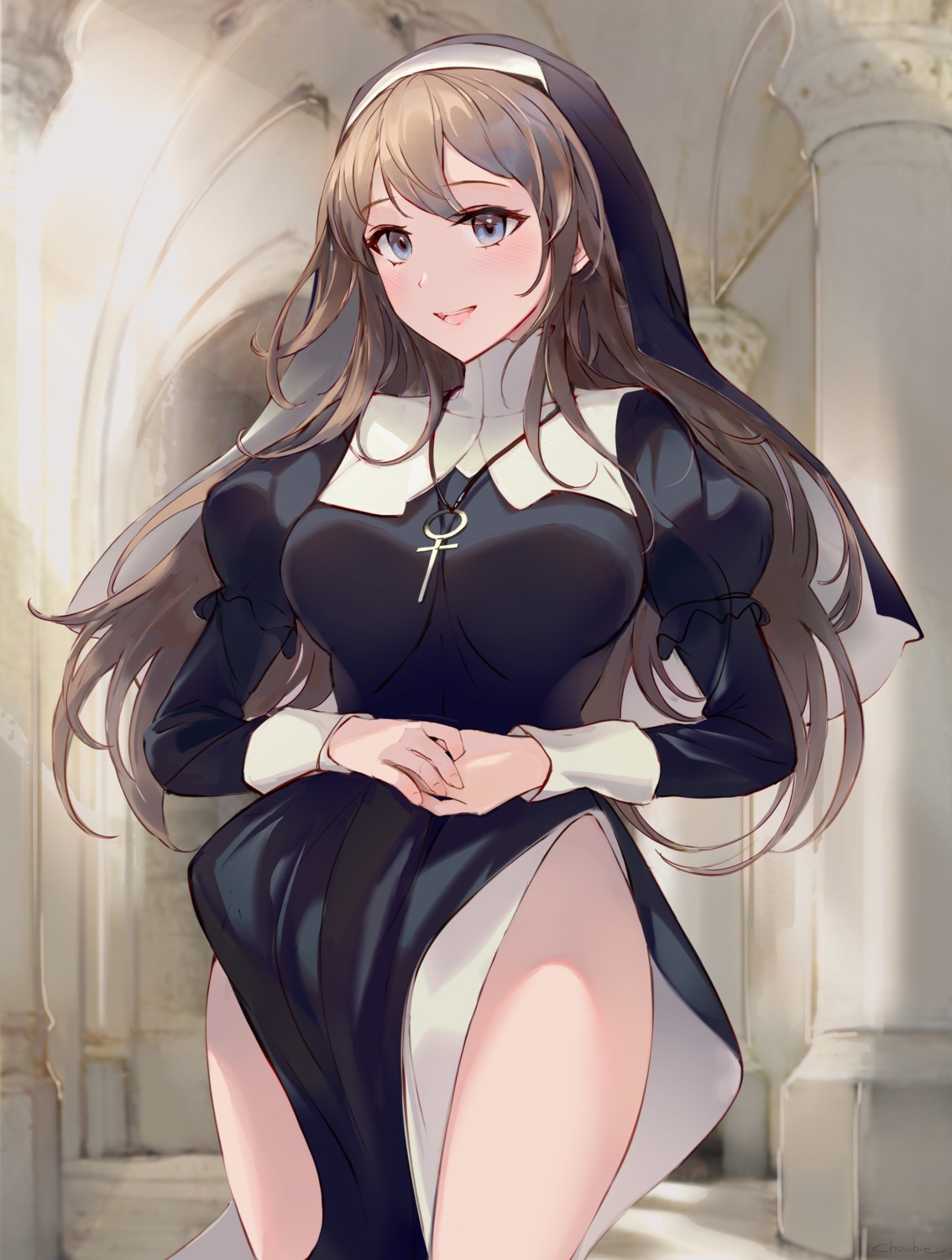 chowbie, nun, skirt_lift