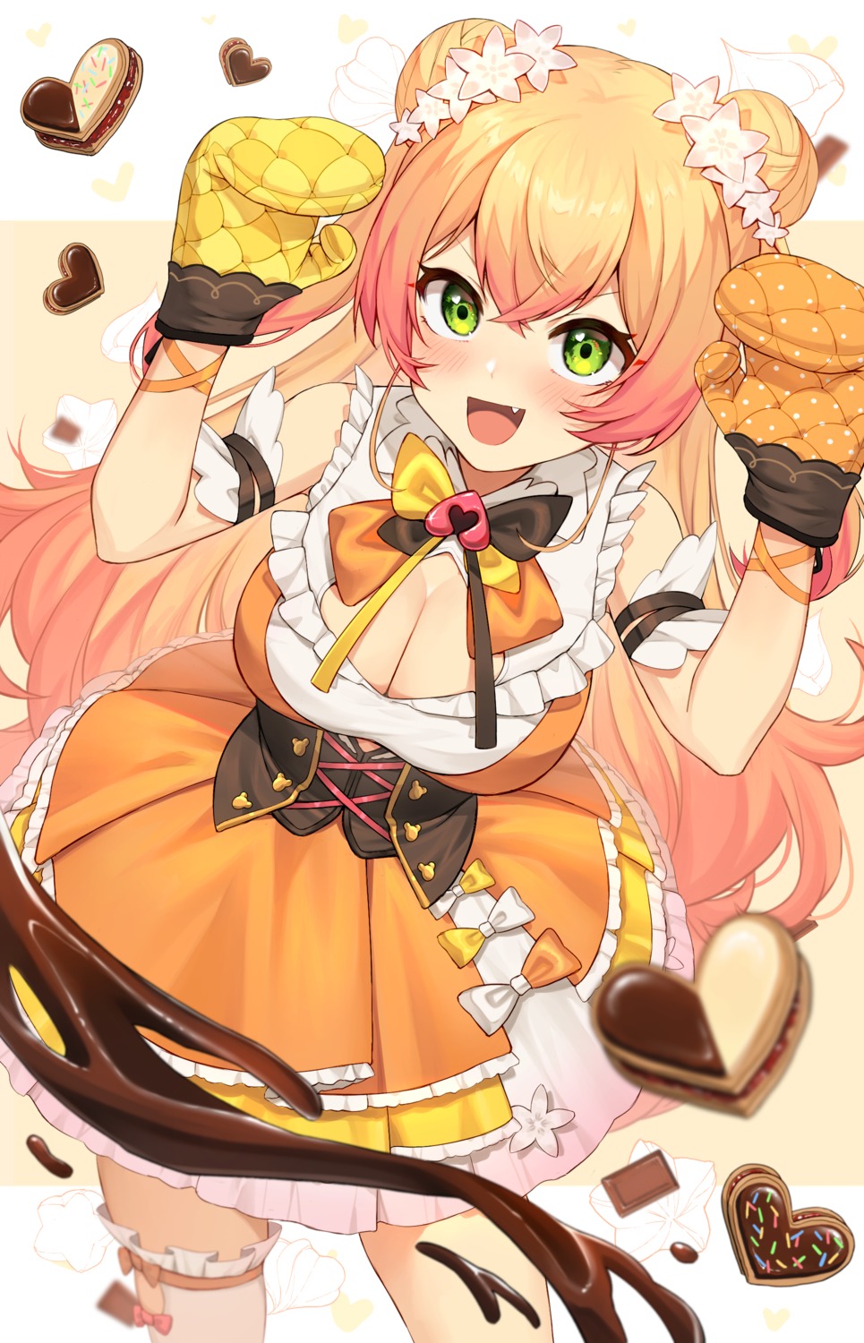 cleavage, dress, hololive, momosuzu_nene, reiji-rj, thighhighs
