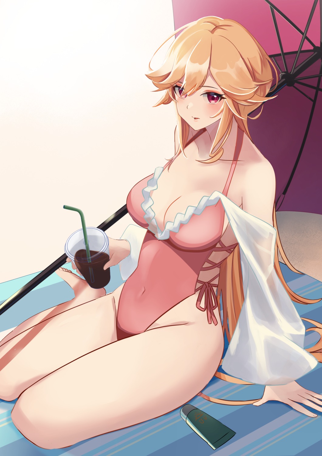 artist_revision, azur_lane, manjirou_(manji_illust), richelieu_(azur_lane), see_through, swimsuits, umbrella