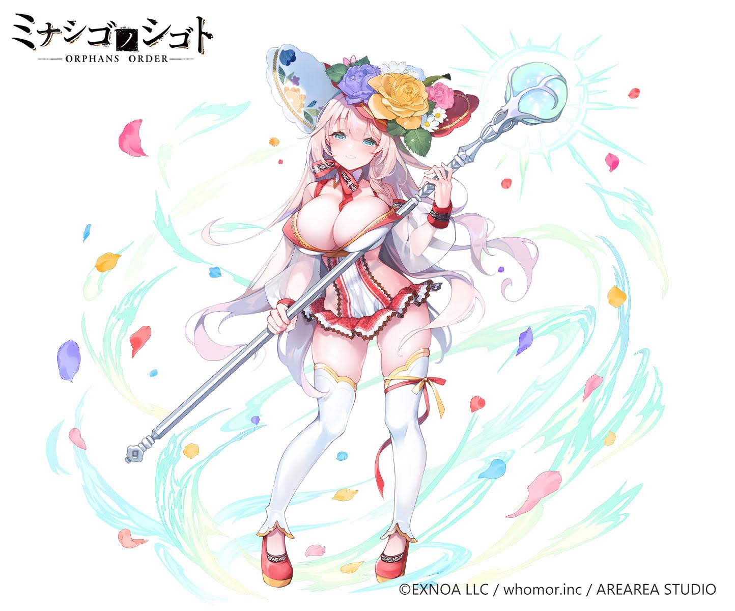 kanola_u, minashigo_no_shigoto_orphans_order, no_bra, open_shirt, thighhighs, weapon
