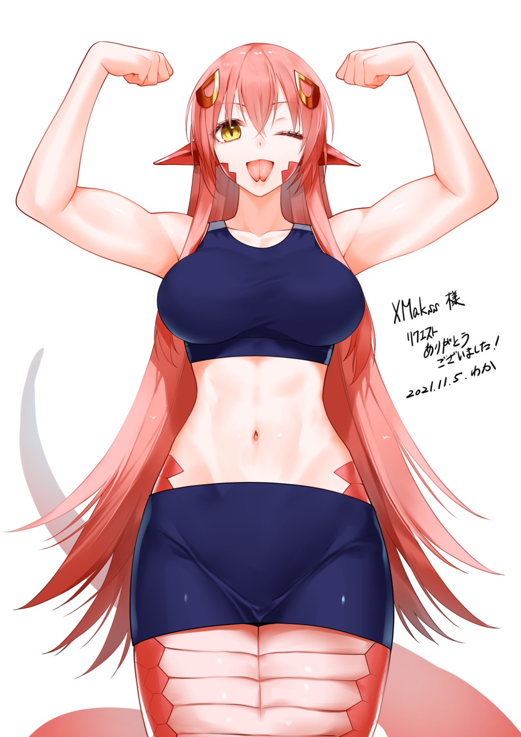 bra, gym_uniform, miia_(monster_musume), monster_girl, monster_musume_no_iru_nichijou, pointy_ears, tail, waka_(artist)