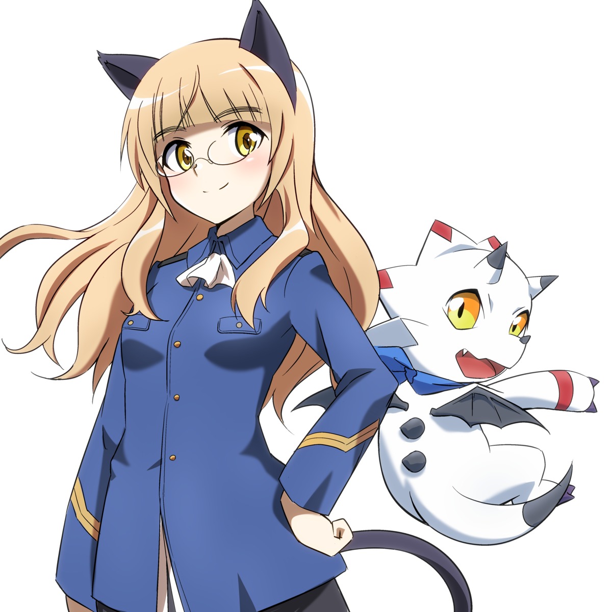 animal_ears, crossover, digimon, megane, nekomimi, pantyhose, perrine-h._clostermann, strike_witches