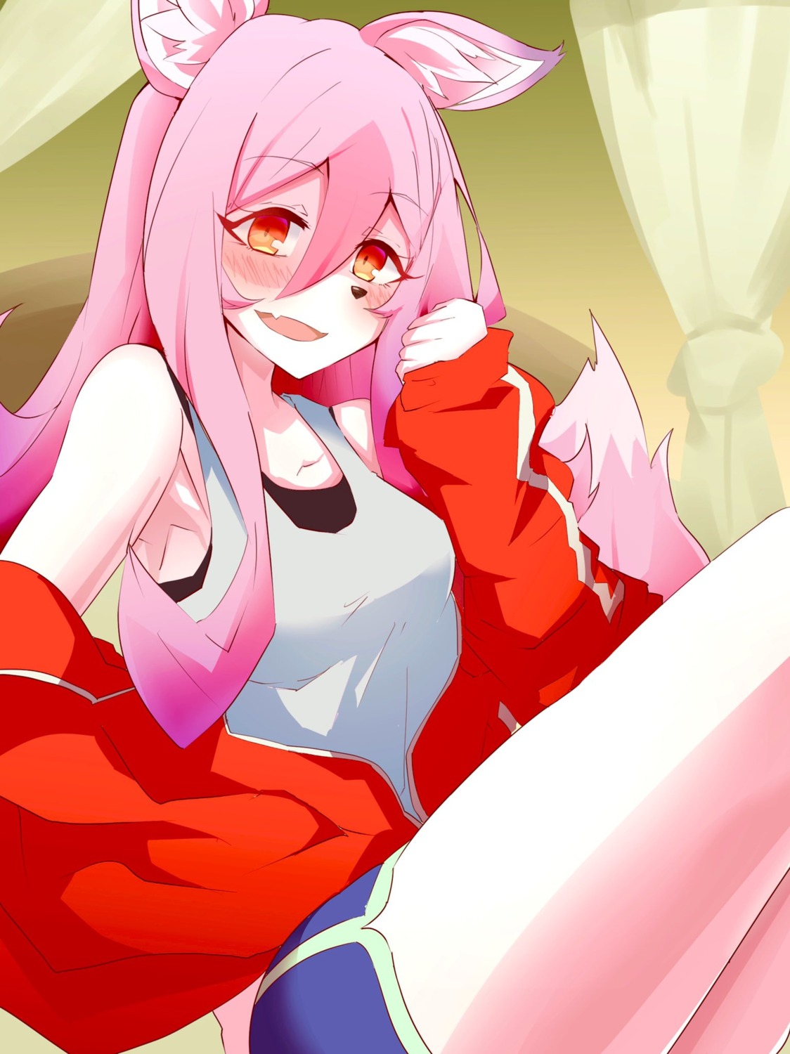 animal_ears, bra, brand_new_animal, gym_uniform, hiwatashi_nazuna, kitsune, monster_girl, tagme