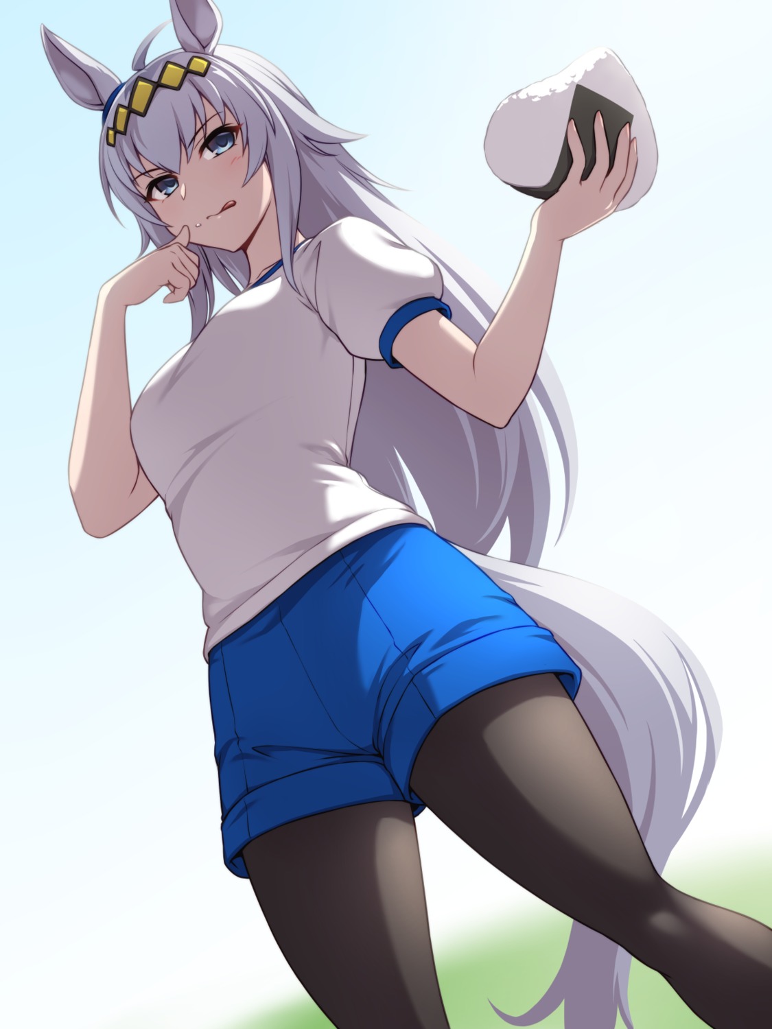 animal_ears, gym_uniform, oguri_cap_(umamusume), pantyhose, pataneet, tail, uma_musume_pretty_derby