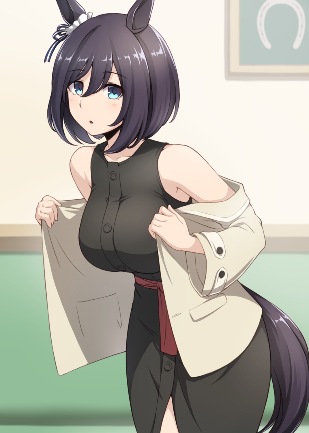 animal_ears, dress, eishin_flash_(umamusume), pataneet, tail, uma_musume_pretty_derby, undressing