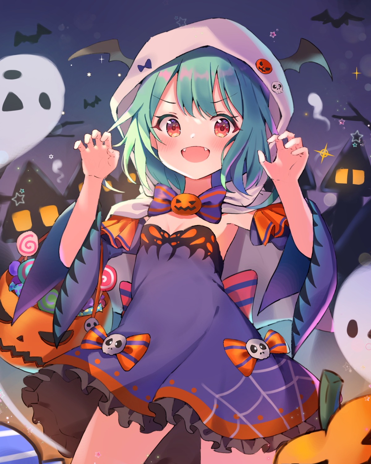 dress, halloween, hanen_(borry), hololive, no_bra, uruha_rushia, wings