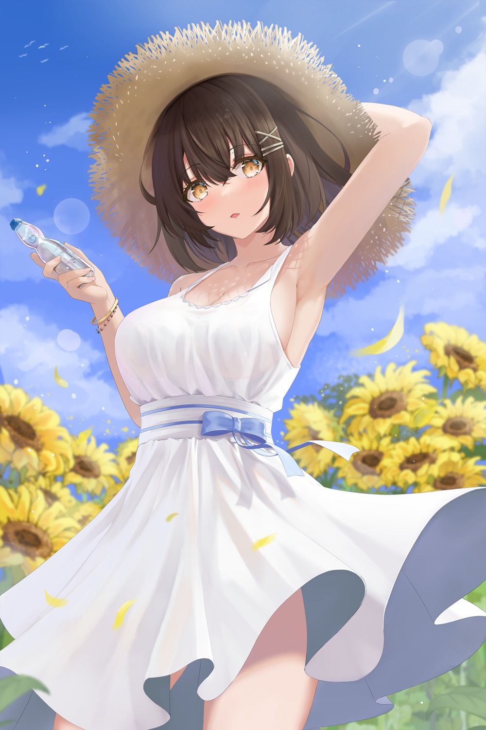 arikawa_rui, dress, no_bra, see_through, skirt_lift, summer_dress