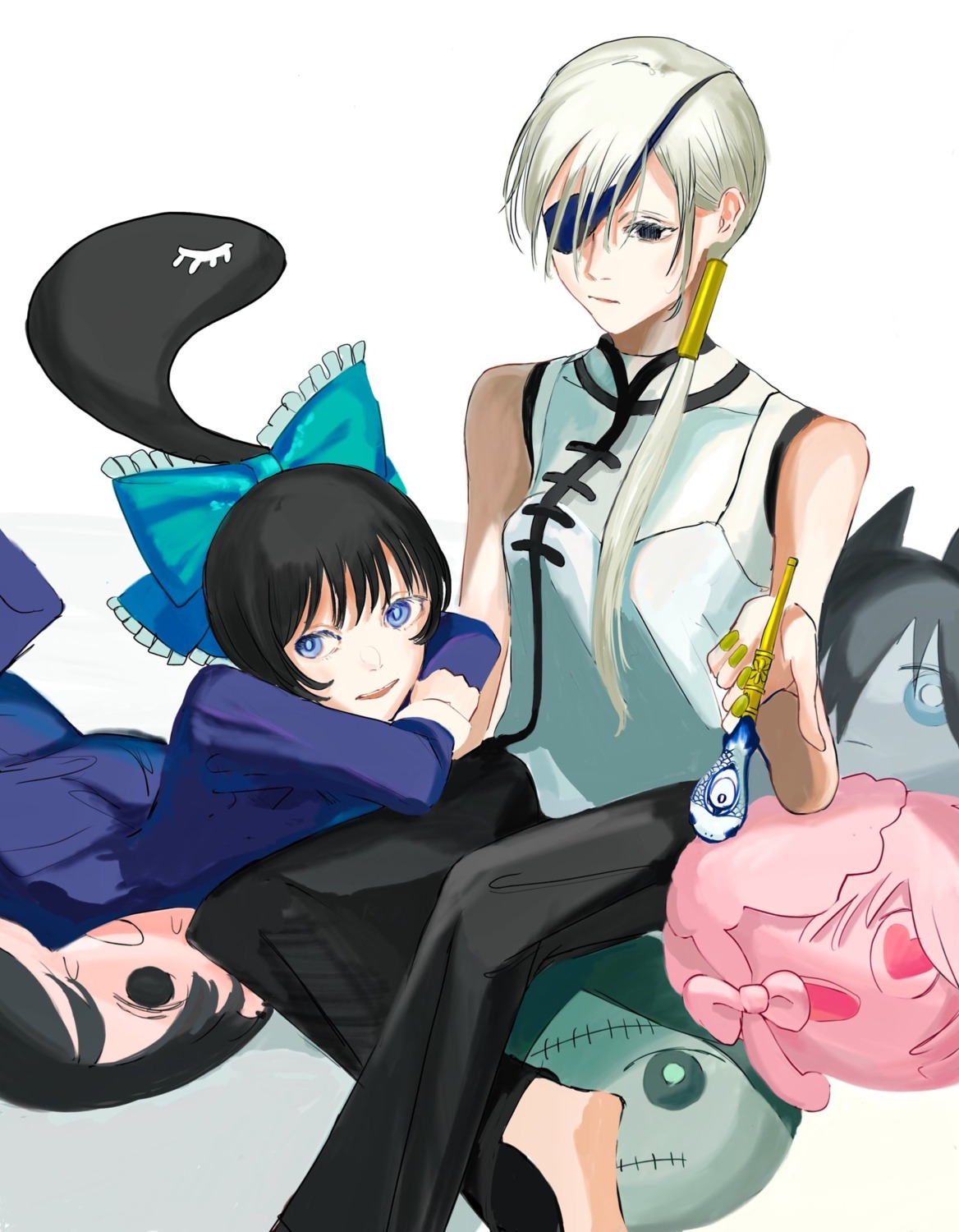 asian_clothes, chainsaw_man, dress, eyepatch, pingtsi_(chainsaw_man), quanxi_(chainsaw_man), ssword