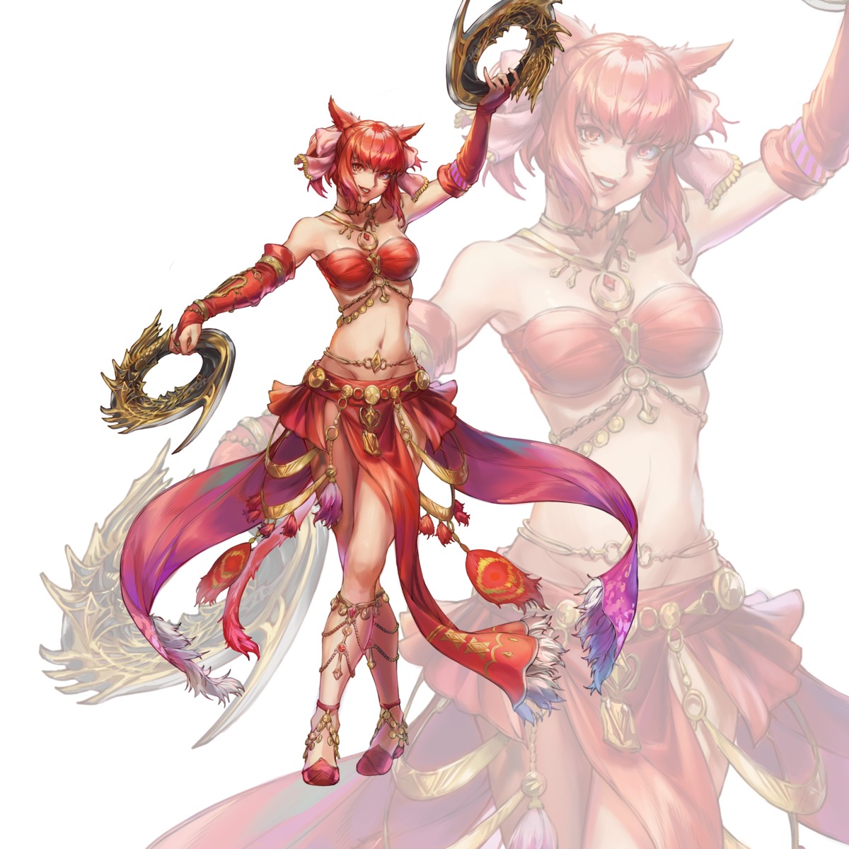 animal_ears, final_fantasy, final_fantasy_xiv, miqo'te, nekomimi, no_bra, seneka_grafika, tail