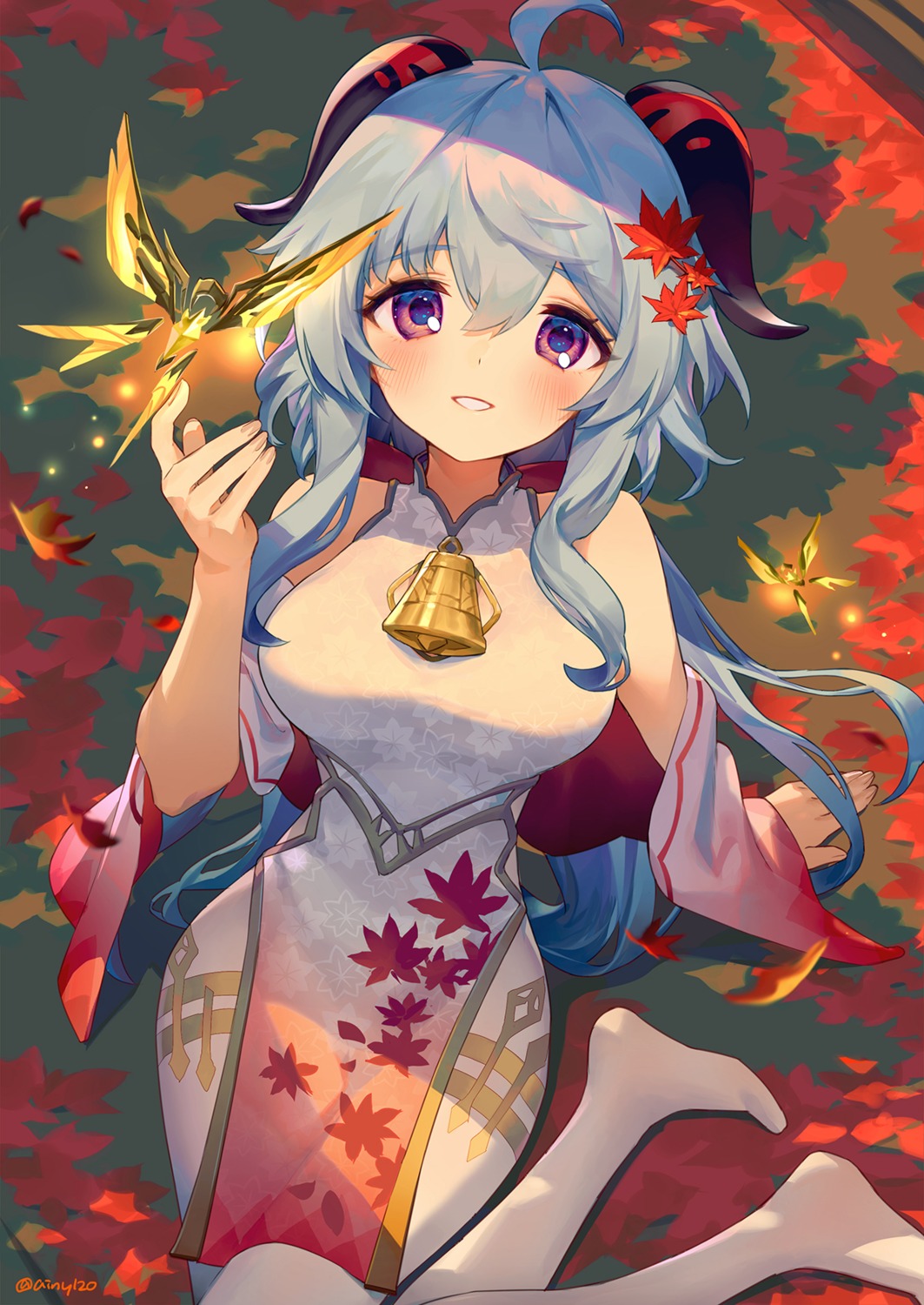 ainy, chinadress, ganyu, genshin_impact, horns, pantyhose