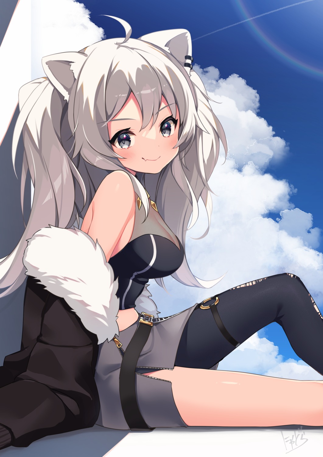 animal_ears, cleavage, garter, hololive, no_bra, nyasunyadoora, see_through, shishiro_botan