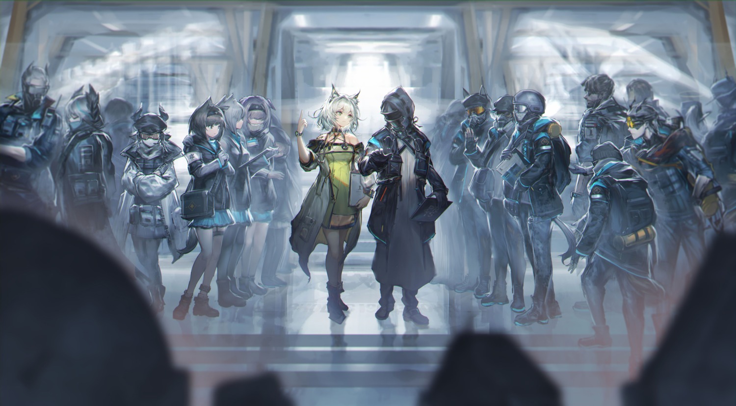 animal_ears, arknights, doctor_(arknights), garter, horns, jell_(jell_y_fish), kal'tsit_(arknights), see_through, tail