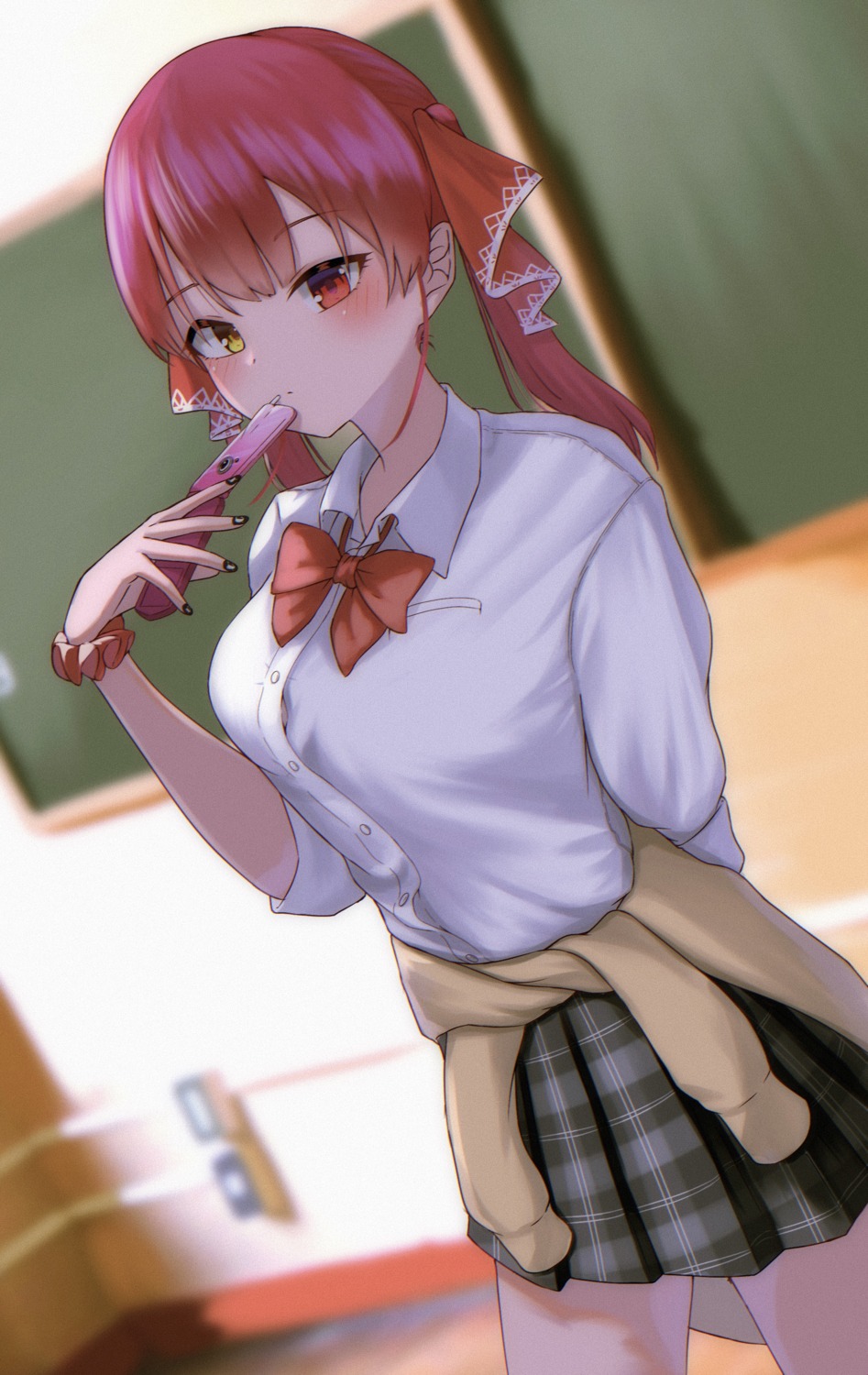 heterochromia, hololive, houshou_marine, seifuku, shooot108, sweater