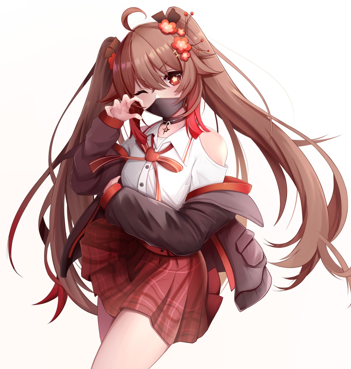 a_shui, genshin_impact, hu_tao, seifuku, skirt_lift