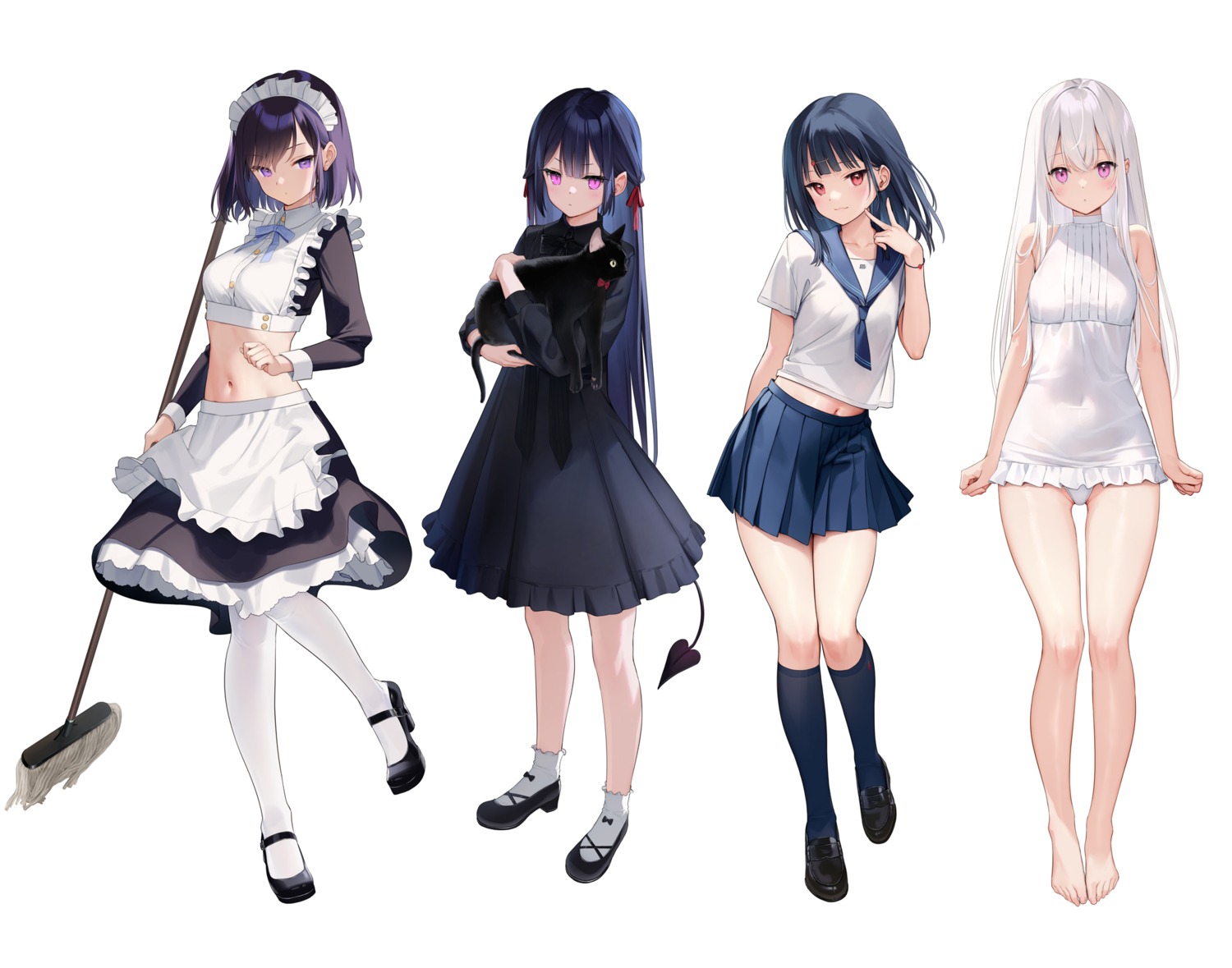 dress, heels, ichigo_(mignon), maid, mignon, neko, pointy_ears, sarah_(mignon), see_through, seifuku, shiro_(mignon), skirt_lift, swimsuits, tail, yoru_(mignon)